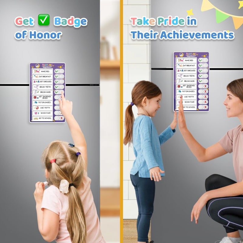 CustomMaster 3-in-1 Bedtime/Morning/Daily Routine Chart for Kids, Magnetic Chore Chart, Visual Schedule, Funny Kids To-Do List, ADHD Tools - Image 3